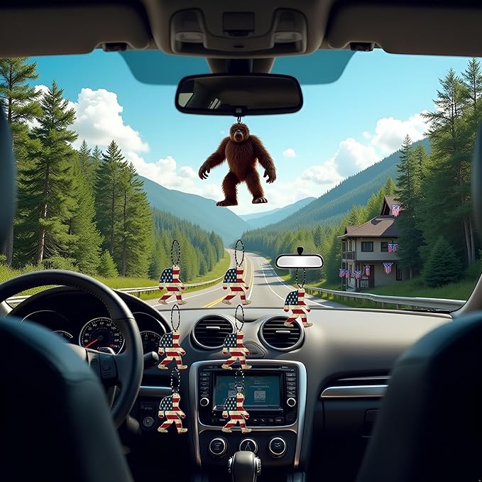 6 Pcs USA Flag Bigfoot Sasquatch Car Air Fresheners, Funny Hanging Air Fresheners Long Lasting Cute Car Mirror Scented Hanging Decoration Ornaments Gift Interior Accessories for Men Women