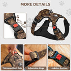 FURRYFECTION Plaid Dog Harness for Small Dogs, Reflective No Pull Adjustable Pet Vest with Front Clip, Leash, Easy Control Handle and Seat Belt, Dark Brown, S