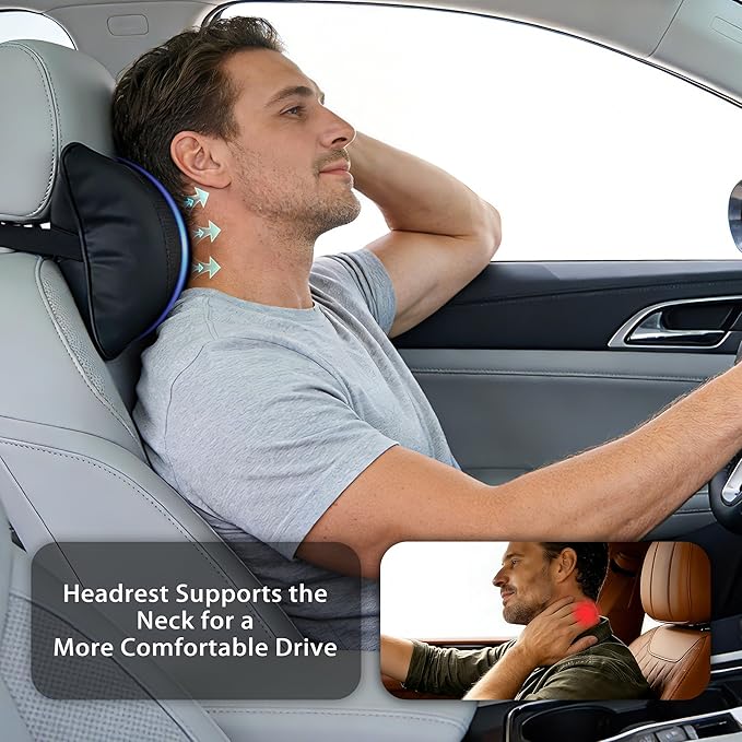 2 Pack Car Neck Pillow Soft Breathable Headrest Pillows for Driving Support, Universal Fit for Most Car Seats Decor Accessories（Black）
