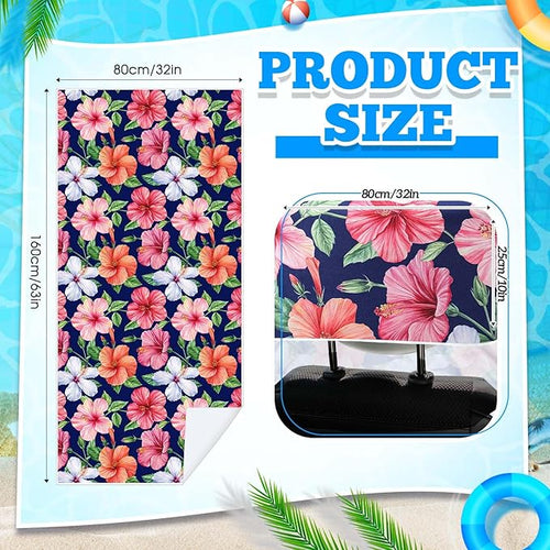 1 Pack Car Seat Towel Covers with Storage Bag 63 x 32 Inch Athletic Running Towel Seat Sweat Washable Non Slip Cover Gift for Car Outdoor Sport Activities (Summer Flower Hibiscus)