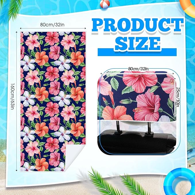 2 Pack Car Seat Towel Covers with Storage Bag 63 x 32 Inch Athletic Running Towel Seat Sweat Washable Non Slip Cover Gift for Car Outdoor Sport Activities (Summer Flower Hibiscus)