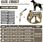 Tactical Dog Harness and Leash Set for Large Dogs,Heavy Duty No Pull Service Dog Vest and 10 Patches with Dog Seat Belt,Reflective Adjustable Pet Harness for Training Walking Hiking Brown XL