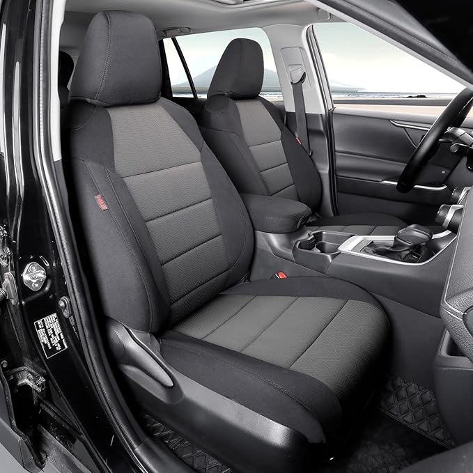 coverdream Rav4 Seat Covers Custom Fit for 2013-2018 Toyota Rav4 LE,Full Coverage Polyester Car Seat Protector(Full Set,Black & Gray)