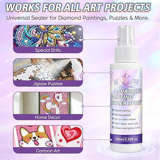 Diamond Painting Sealer Spray, Quick-Drying Diamond Art Sealer for Instant Protection & Enhanced Shine, Long-Lasting Hold for Your Art, Prevents Dust & Fall-Off, Easy Application