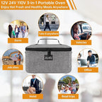 Aotto Portable Oven, Electric Lunch Box Food Heater - 12V/24V/110V 3-in-1 Car Food Warmer - Heated Lunch Box for Adults - Cook, Reheat & Keep Meals Warm for Car, Truck, Travel, Work, Home - Grey