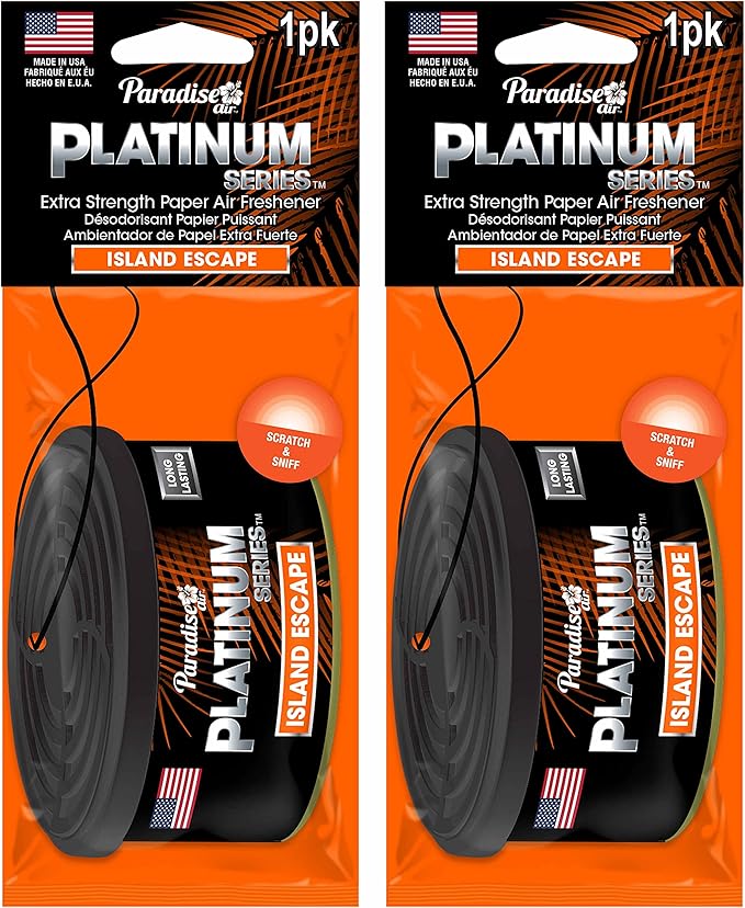 2 Pc Paradise Platinum Air Freshener Hanging Aroma Fragrance Scent Island Escape