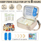 Breastmilk Cooler Travel Bag with Ice Pack,Portable Breastmilk Cooler Bag with Buckle Handle,Insulated Breastmilk Storage Bag Cooler,Apricot