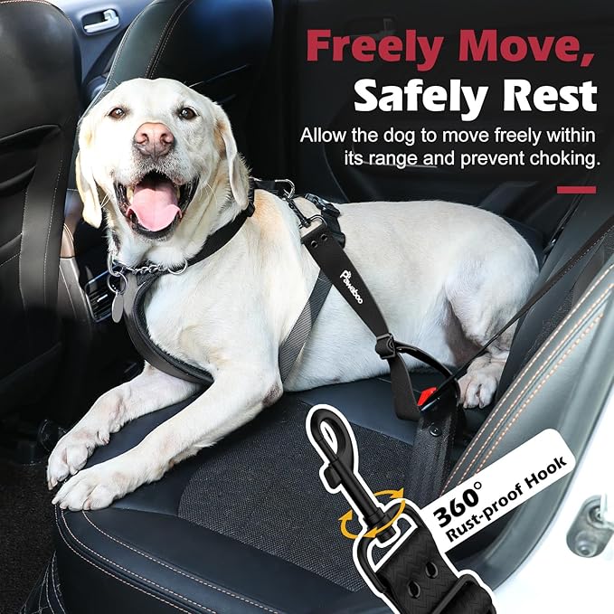 Pawaboo 2-Pack Dog Car Seatbelts, Universal Pet Safety Belts with 360° Rotatable Hook, Chew-Proof Nylon & PVC Dog Car Restraints, Adjustable Dog Seat Belt Leashes for Cars, 20", Black