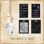 Boao 100 Sets Hanging Car Air Freshener Diffuser Bottles with Instruction Card and 4 x 6'' Resealable Holographic Bag for Empty Car Essential Oil Perfume Bottles Packaging (Black Card,Skull)