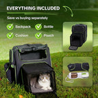 Cat Carrier Backpack for Travel & Car with Seat Belt Safety System, Expandable Pet Carrier for Cats & Small Dogs up to 25 lbs, Breathable, Durable, Foldable, Travel Friendly
