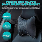 Set of 2 Quilted Faux Leather Car Headrest Pillow, Gray Case/Gray Threading, Ergonomic Neck Support for Comfortable Driving