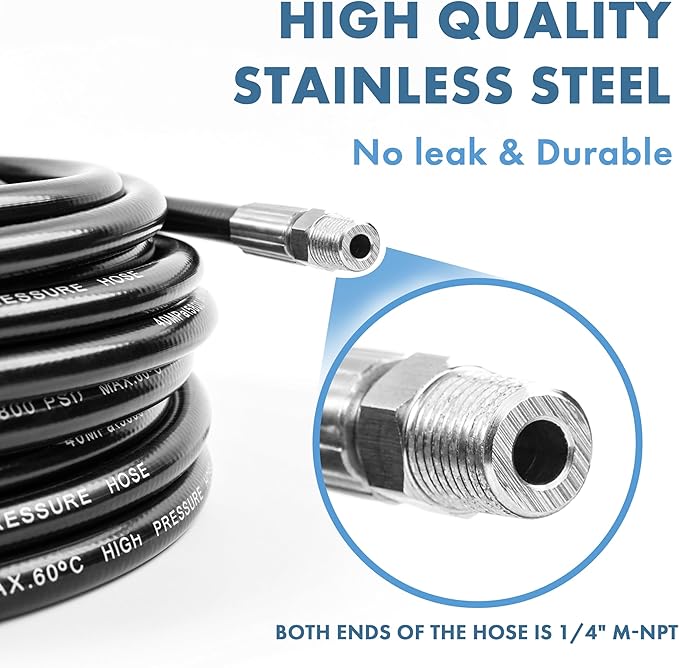 Twinkle Star Sewer Jetter Kit for Pressure Washer 50FT Hose, 1/4 Inch NPT, 5800 PSI Drain Cleaning Hose, Button Nose & Rotating Sewer Jetting Nozzle, Orifice 4.0, 4.5, 5.5