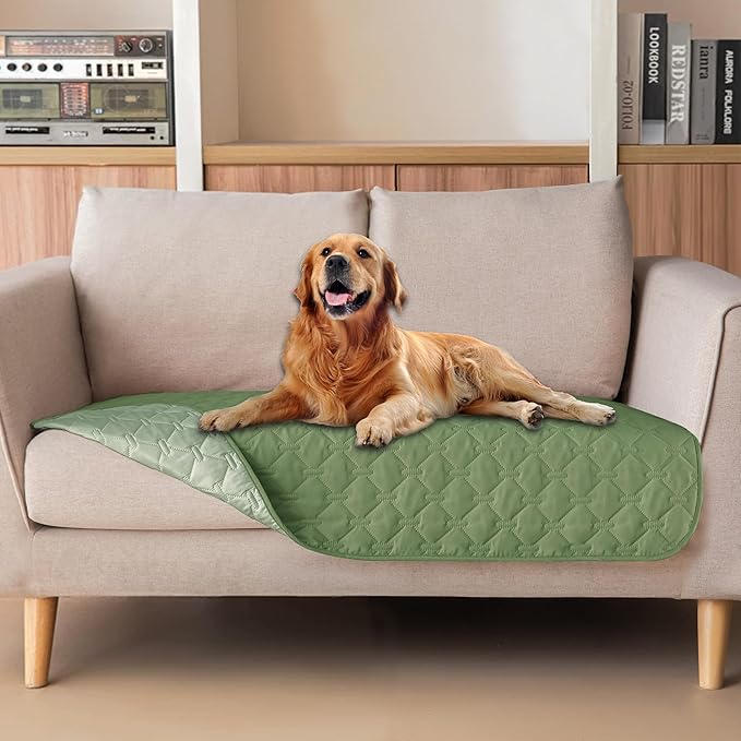 gogobunny 100% Double-Sided Waterproof Dog Bed Cover Pet Blanket Sofa Couch Furniture Protector for Puppy Large Dog Cat, Reversible (32x53 Inch (Pack of 1), Dark Green/Light Green)