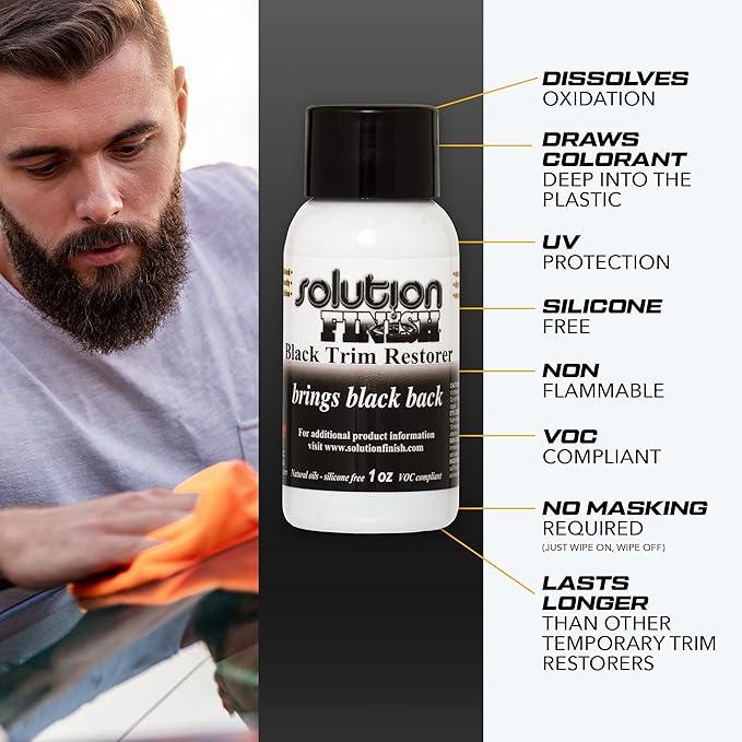 Solution Finish - Black Plastic & Vinyl Trim Restorer - Use for Car and Truck Detailing, No Wet Look, Instantly Revives Color to Trim, Bumpers, Mud Flaps, Etc., Black (1 oz)