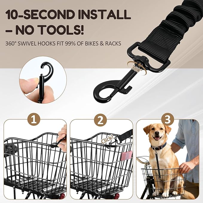 2Pack Dog Seat Belt for Bike Basket,Retractable Pupper Leash for Bike Basket,Canine Bikes Basket Leash,Elastic Pet Seat Belt for Dogs,Seatbelt Leashs for Dogs (Black)