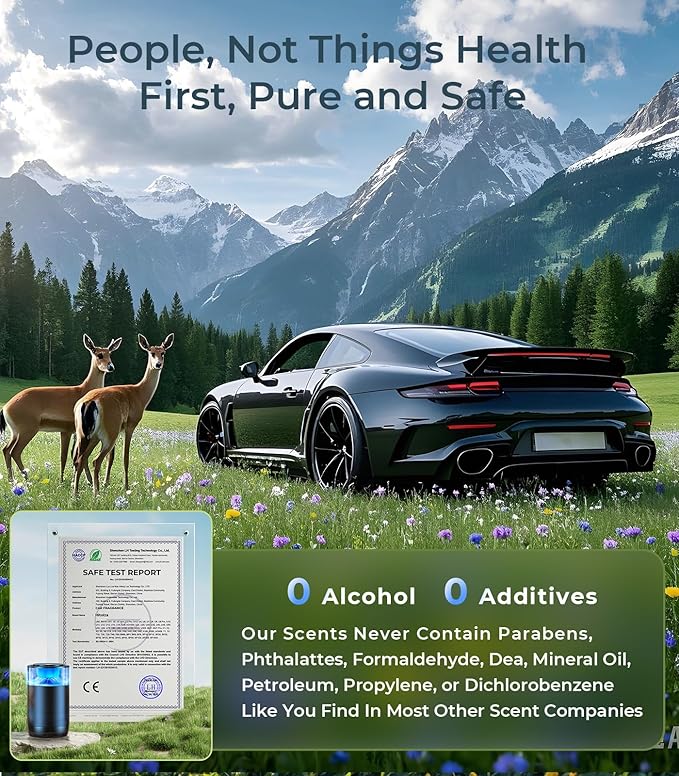 Smart Car Air Fresheners, Ambient Light & Mist Fragrance, Auto On/Off Car Air Freshener Diffuser, Adjustable Intensity, Lasts 6 Months, Built-in Battery, Premium Scents Refill X2 - Sakura
