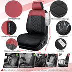 CAR PASS Nappa Leather Seat Covers for Car, Waterproof Seat Covers Full Set, Luxury 3D Rhombus Lined Sponge Airbag Compatible Universal Fit for Automotive SUV Truck Pickup Sedan, Black Red