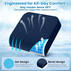 Wheelchair Seat Cushion - Cooling Gel & Memory Foam Office Chair Cushion with Non-Slip Bottom & Washable Cover, Ergonomic Car Seat Pillow for Sciatica, Tailbone, Back Comfort (Navy Blue)