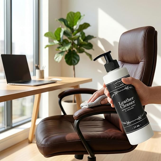 LEATHER VILLAGE Leather Cleaner and Conditioner for Car Seats, Furniture & Couch 2-in-1 Leather Care Kit with Wipe Cloth – Non-Toxic Stain Remover & Protectant for Shoes, Purse, Jacket, Bag | 11 oz