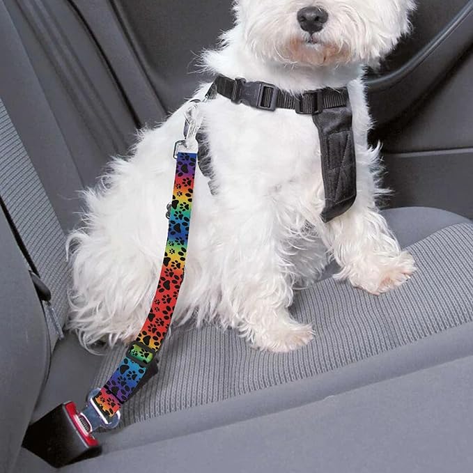 Cute Design 2-Pack Set Adjustable Pet Cat Dog Car Seat Belt, Adjustable Buckle Pet Car Harness Fabric Lanyard from 22 to 38 Inches Seatbelt Leash (Psychedelic Dog -Two Piece in one Set)