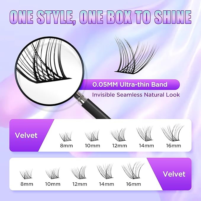 Lash Extension Kit DIY Lash Clusters Kit Eyelash Extensions Individual Lashes Extensions with (Bond,Seal,Tweezers,Remover,168Pcs,Velvet,8-16)