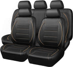 CAR PASS Universal FIT Piping Leather Car Seat Cover, for suvs,Van,Trucks,Airbag Compatible,Inside Zipper Design and Reserved Opening Holes (Full Set, Black and Beige)