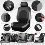 CAR PASS Leather Seat Covers, Automotive Sport Car Seat Cover Super 5mm Composite Sponge Inside, Airbag Compatible Universal Fits Most Cars, SUVs, Trucks and Vans (Full Set,Black & Gray)