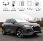 Windshield Sun Shade Custom Fit for 2019-2024 2025 2026 Audi Q3 Accessories Foldable Sunshade Sun Blocker Protect Car from Sun Rays & Heat Damage Keep Car Cooler