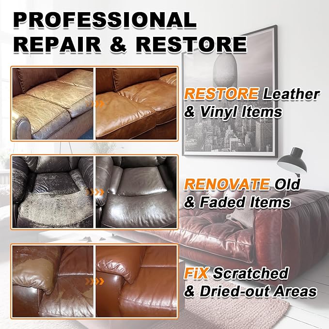 Medium Brown Leather Recoloring Balm, 12oz Leather Color Restorer for Couches, Leather Repair Kit for Furniture, Leather Dye for Leather Fade, Leather Repair Restore car seat