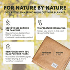 Woolly Mammoth Woolen Company Wool Blanket - 85 x 47 in, Sand, 50% Blended Wool Blankets - Backpacking & Cold-Weather Camp Throw - Stadiums, Hikes, Backyards - Emergency Wrap for Survival Kits