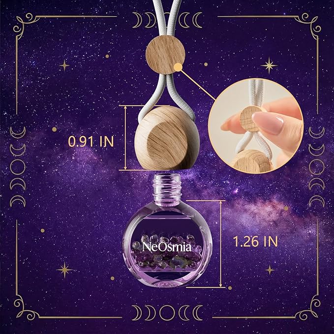 Hanging Car Air Freshener, 2 Pack Glass Car Scent Decor with Decorative Crystals, 6 Scents, Peppermint Eucalyptus, Long-Lasting Fragrance, Budget Friendly