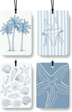Blue Beach Car Air Freshener 4 PCs, Preppy Girly Beach Shells Starfish Palm Trees Hanging Air Freshener for Cars Closet Drawer Books, Cute Beachy Car Accessories Mirror Decor for Women