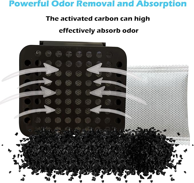 2 Pack Stick On Deodorizing Box, 12 Pack Odor Removing Refills for Trash Can, Activated Charcoal Odor Eliminator for Indoor Kitchen Trash/Diaper Pails/Wardrobe/Shoe Cabinet (Black)