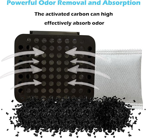 2 Pack Stick On Deodorizing Box, 12 Pack Odor Removing Refills for Trash Can, Activated Charcoal Odor Eliminator for Indoor Kitchen Trash/Diaper Pails/Wardrobe/Shoe Cabinet (Black)