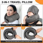 Travel Pillow - Hooded Neck Pillow Airplane Memory Foam Filling for Plane, Office, Cars Sleeping, Road Trip, Long Flights, Portable Plane Accessories, Includes Eye Mask & Earplugs (Pink)