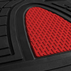 FH GROUP Car Seat Covers Premium Tall Channel Rubber Trimmable Floor Mats w. FH3001 Snake Pattern Silicone Steering Wheel Cover- Universal Fit for Trucks, SUVs, and Vans (Red/Black) F11311