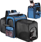 Cat Carrier Backpack for Travel,Dog Carrier Backpack for Large cat, Small Dogs,Puppies Up to 20 Lbs,Expandable Cat Backpack for Outdoor Hiking,Pet Carrier Backpack,Cat Backpack Carrier (Blue)