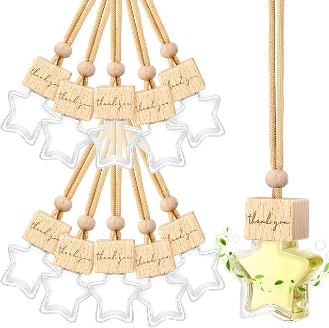 12 Pcs Star Shaped Car Fragrance Diffuser Bottle Bulk - Appreciation Gifts Set Hanging Glass Diffusers with Inspirational Message for Coworker Teacher Staff Thank You Gift (Thank You)