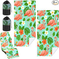 2 Pack Car Seat Towel Covers with Storage Bag 63 x 32 Inch Athletic Running Towel Seat Sweat Washable Non Slip Cover Gift for Car Outdoor Sport Activities (Green Leaf Flamingo)
