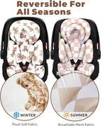 Infant Car Seat Insert with Removable Cushion for Preemie to Toddler, Reversible Newborn Carseat Insert for Baby Head Body Support, Fits for Stroller, Baby Swing, Bouncer (Teddy Bear)