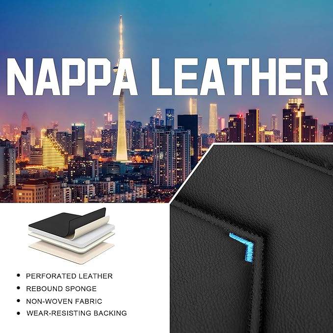 CTDS Car Seat Covers for Chevy Malibu 2000-2026, Stylish Sport Seat Cover, Premium Nappa Leather Car Seat Cover. Automobile Seat Covers Sets.(Standard 2 Seats/Black Blue)