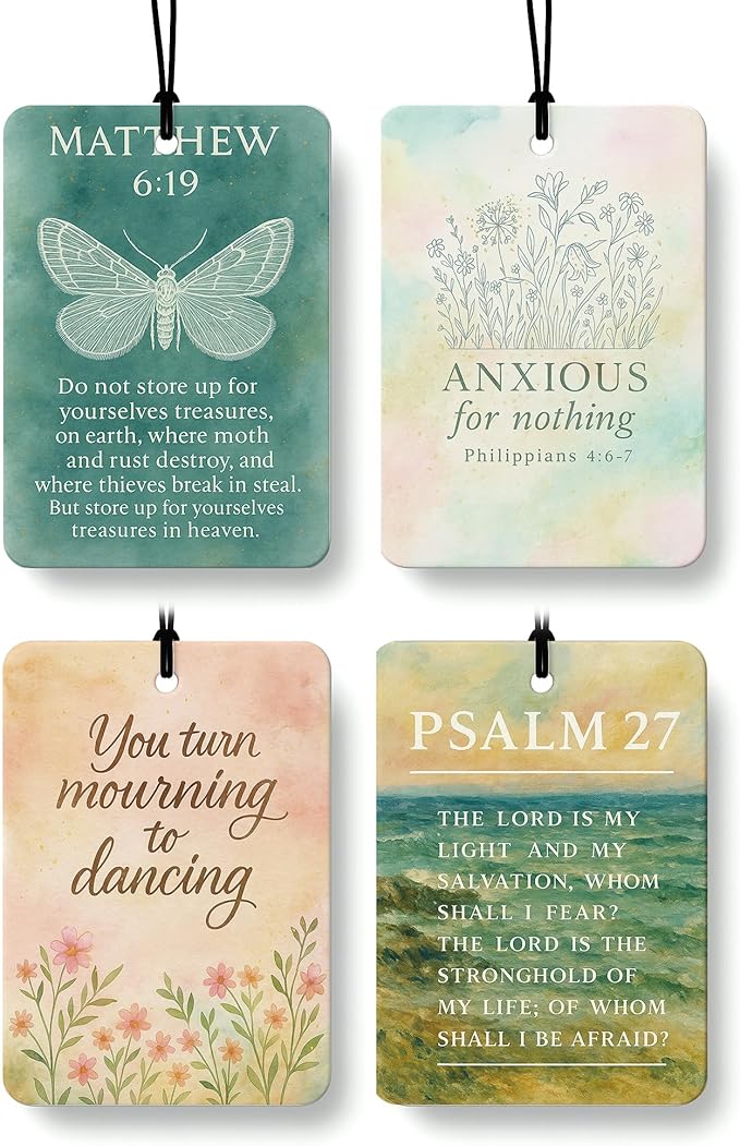 Butterfly Floral Coastal Christian Car Air Freshener 4 Pcs, Beach Aesthetic Religious Hanging Air Freshener for Cars Closet Drawer Books, Christian Car Accessories Mirror Decor for Women