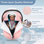 SERAPHY Car Seat Cover Baby Winter Carseat Cover for Babies, Universal Warm Infant Car Seat Canopy & Stroller Covers Accessories for Newborn Boy Girl Essentials, Pink Thick Winter