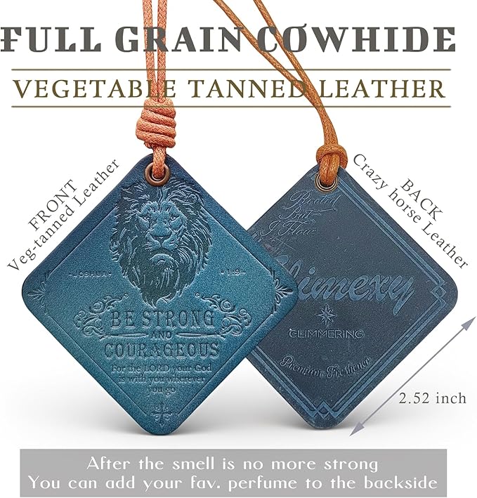 Leather Air freshener for Car Leather Car Scents Air Freshener Encouragement Gifts for Christian Men Be Strong and Courageous Lion Christian Gifts for Men Unique