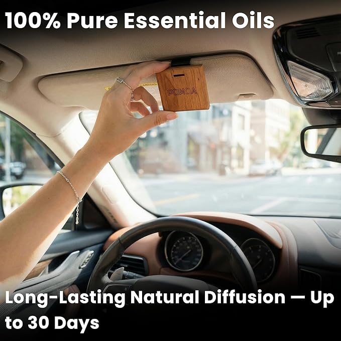 Car Air Freshener - Square Wood Air Freshener Refill - INCLUDED Premium Leather Clips - Car Odor Eliminator for Visor Clip - Vehicle Scent Diffuser for Cabin, Truck & SUVs(Golden Orchard)