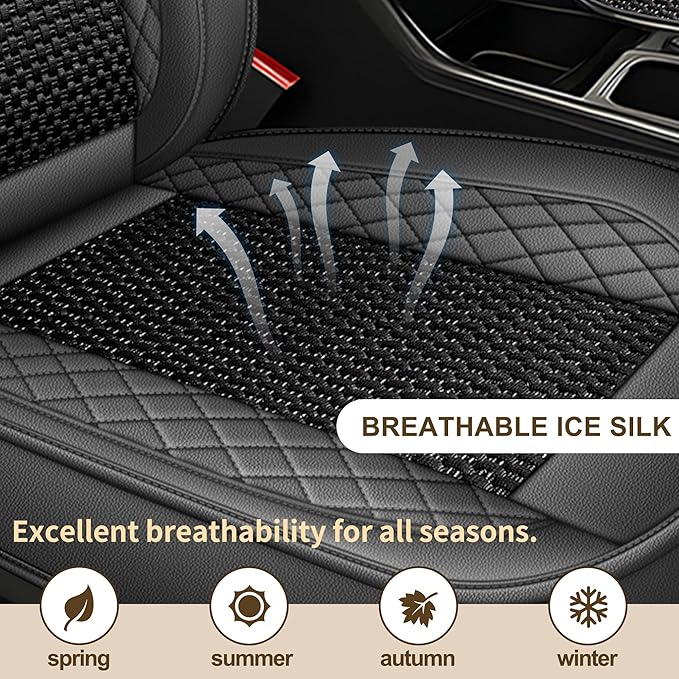 TTX LIGHTING for Toyota Corolla 2000-2019 Car Seat Covers, Breathable Ice Silk & Leather Seat Protector, Cool & Anti-Sweat for Long Driving, Airbag Compatible, 5 Seats Full Set (Black&Gray)