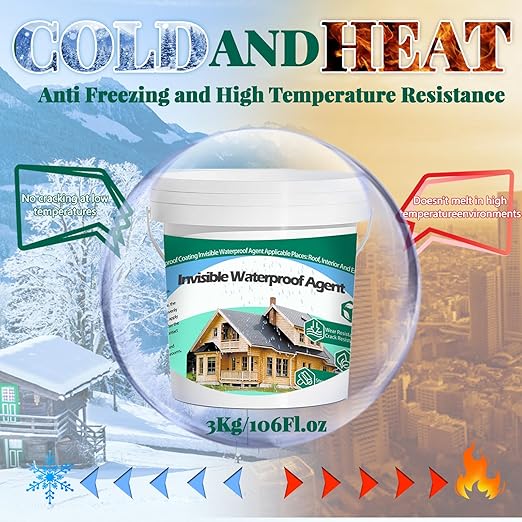 3Kg/106Fl.oz Invisible Waterproof Agent Indoor&Outdoor Waterproof Coating Set Transparent Liquid Sealant with Wooden Brush Resistant Work Gloves Putty Knife Cut Paint Roller