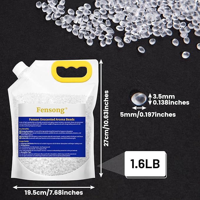 Unscented Aroma Beads for Car Freshies, 1.6LB Premium EVA Beads for DIY Car Fresheners, Freshie Supplies for Making Scented Sachets, Absorbs 28% Fragrance Oil, Heat Resistant