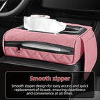 5 in 1 Car Center Console Cover, Armrest Pad with 2 Storage Pockets, Cup Holder, Tissue Box Slot, Phone Holder, Universal Car Interior Organizer (Pink)