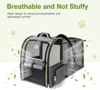 Lekebobor Large Cat Backpack Carrier Expandable Pet Carrier Backpack for Small Dogs Medium Cats Fit Up to 18 Lbs,Dogs Foldable Puppy Backpack Carrier for Travel, Hiking,Grey with Green Edge, XL